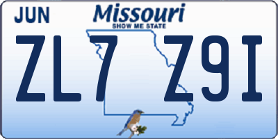 MO license plate ZL7Z9I