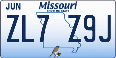 MO license plate ZL7Z9J
