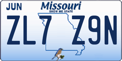 MO license plate ZL7Z9N