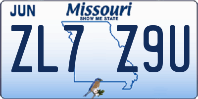 MO license plate ZL7Z9U