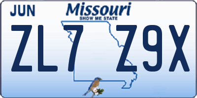 MO license plate ZL7Z9X
