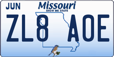 MO license plate ZL8A0E