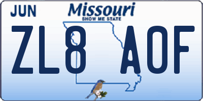 MO license plate ZL8A0F
