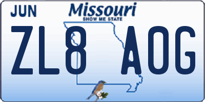 MO license plate ZL8A0G