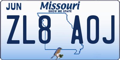 MO license plate ZL8A0J