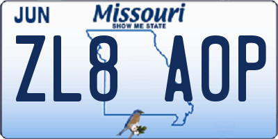 MO license plate ZL8A0P