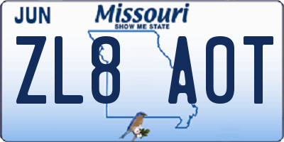 MO license plate ZL8A0T