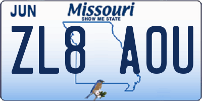 MO license plate ZL8A0U