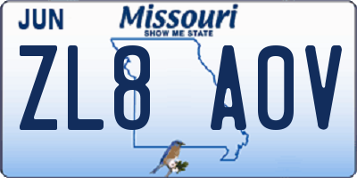 MO license plate ZL8A0V