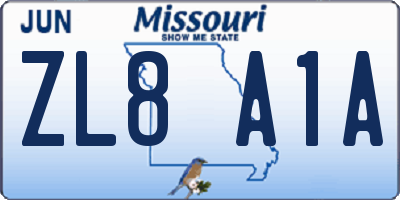 MO license plate ZL8A1A
