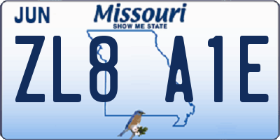 MO license plate ZL8A1E
