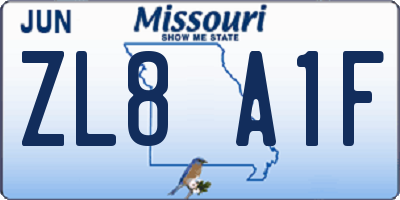 MO license plate ZL8A1F