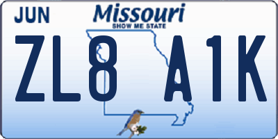 MO license plate ZL8A1K