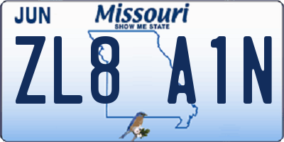 MO license plate ZL8A1N