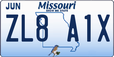 MO license plate ZL8A1X