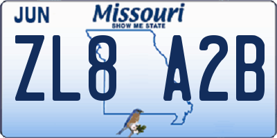 MO license plate ZL8A2B