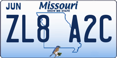 MO license plate ZL8A2C