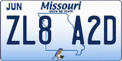 MO license plate ZL8A2D