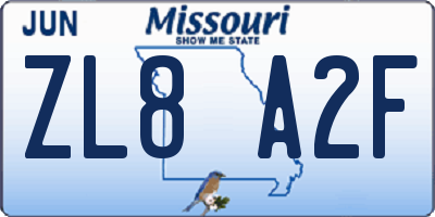 MO license plate ZL8A2F