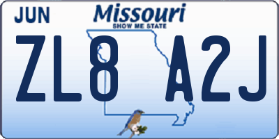 MO license plate ZL8A2J