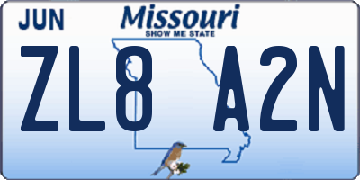 MO license plate ZL8A2N