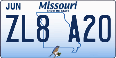 MO license plate ZL8A2O