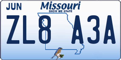 MO license plate ZL8A3A