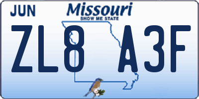 MO license plate ZL8A3F