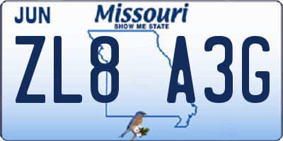 MO license plate ZL8A3G