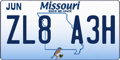 MO license plate ZL8A3H