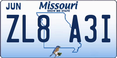 MO license plate ZL8A3I