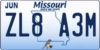 MO license plate ZL8A3M