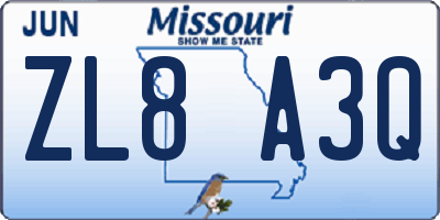 MO license plate ZL8A3Q