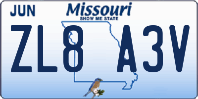 MO license plate ZL8A3V