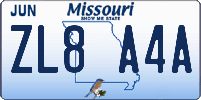 MO license plate ZL8A4A