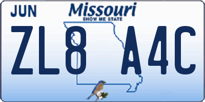 MO license plate ZL8A4C