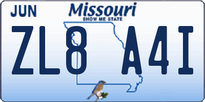 MO license plate ZL8A4I