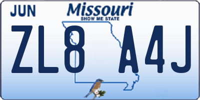 MO license plate ZL8A4J