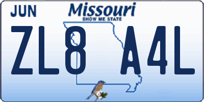 MO license plate ZL8A4L