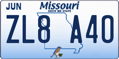 MO license plate ZL8A4O