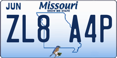 MO license plate ZL8A4P