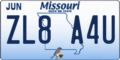 MO license plate ZL8A4U