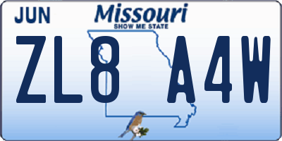 MO license plate ZL8A4W