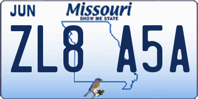 MO license plate ZL8A5A