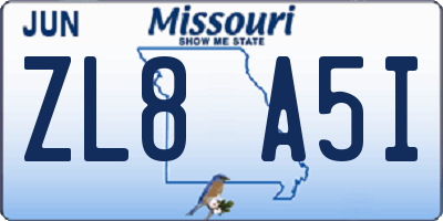 MO license plate ZL8A5I