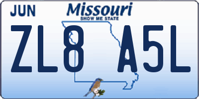 MO license plate ZL8A5L