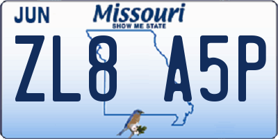MO license plate ZL8A5P