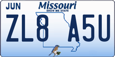MO license plate ZL8A5U