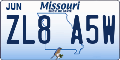 MO license plate ZL8A5W