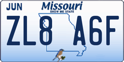 MO license plate ZL8A6F